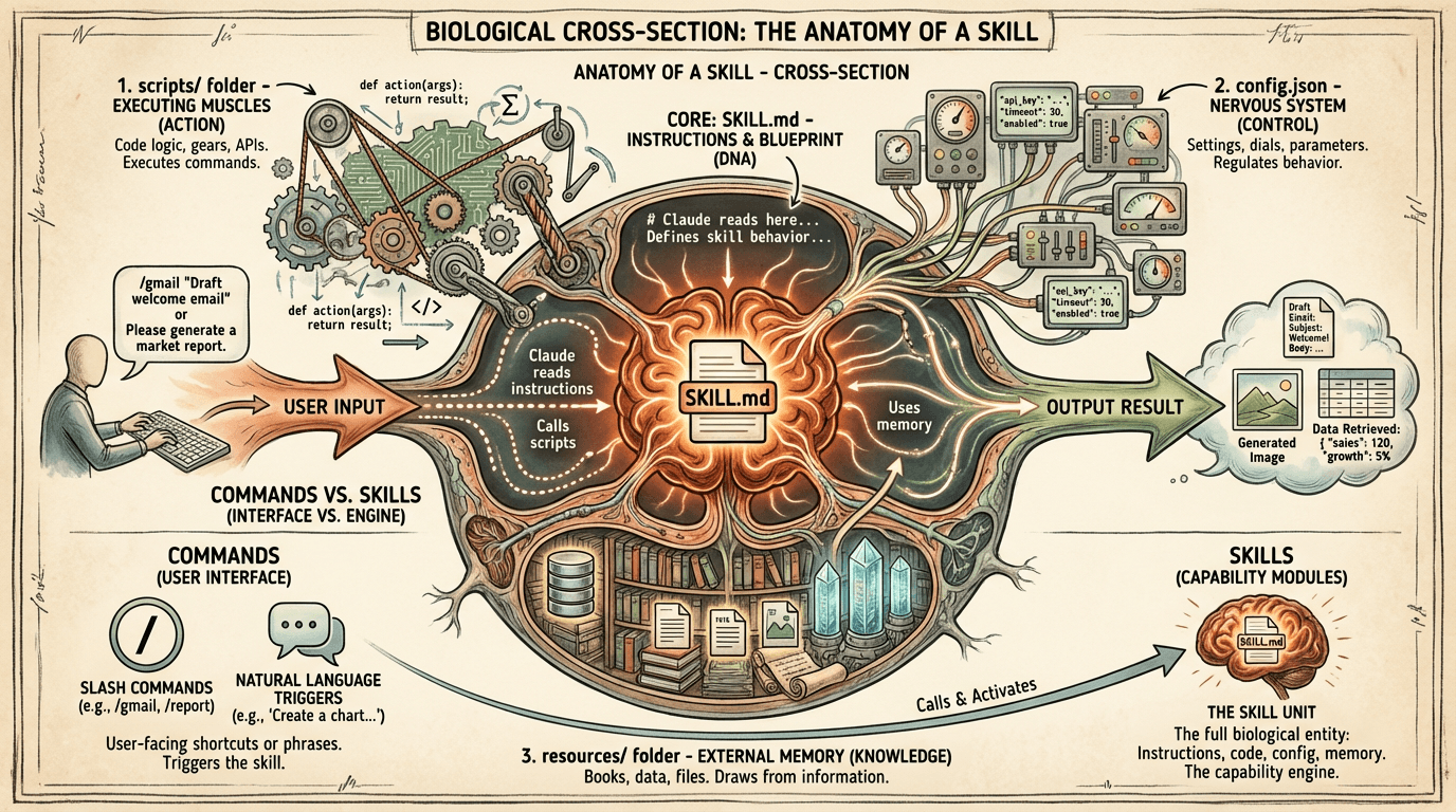 Anatomy of a Skill - biological cross-section showing how skills work