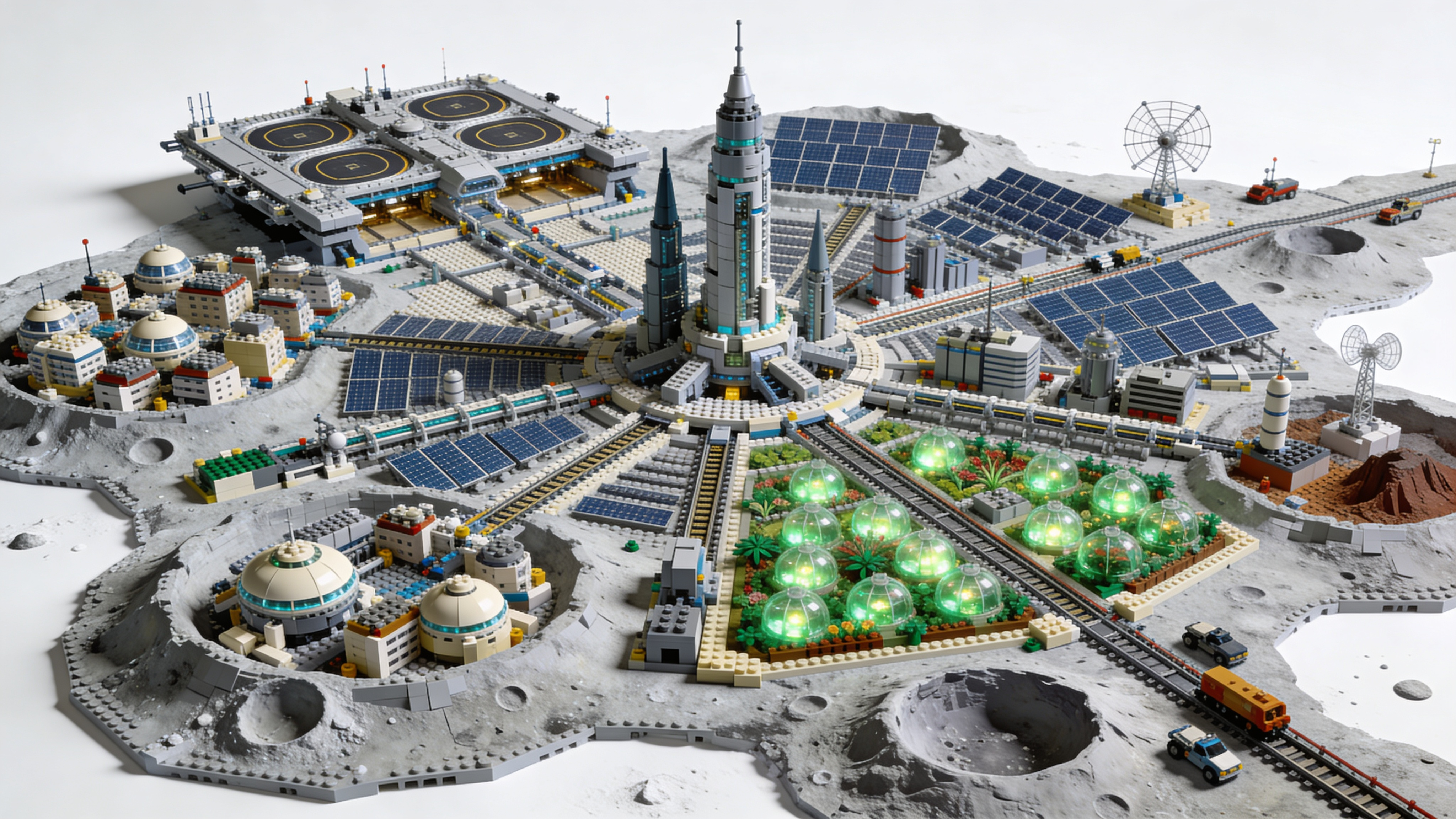 A sprawling Lego moon city - hundreds of structures, all built from the same simple pieces